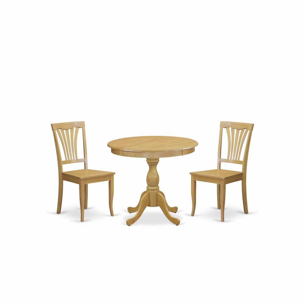 Left. East West Furniture - AMAV3-OAK-W 3 Piece Dining Room Table Set - 1 Dining Table and 2 Oak Mid Century Dining Chairs - Oak Finish - Oak.