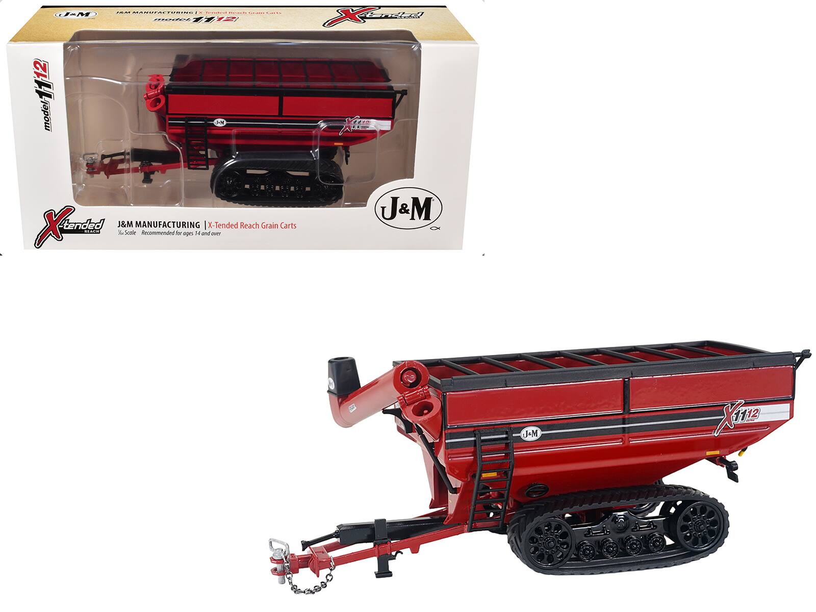 SpecCast Collectibles - J&M 1112 X-Tended Reach Grain Cart with Tracks Red 1/64 Diecast Model by SpecCast