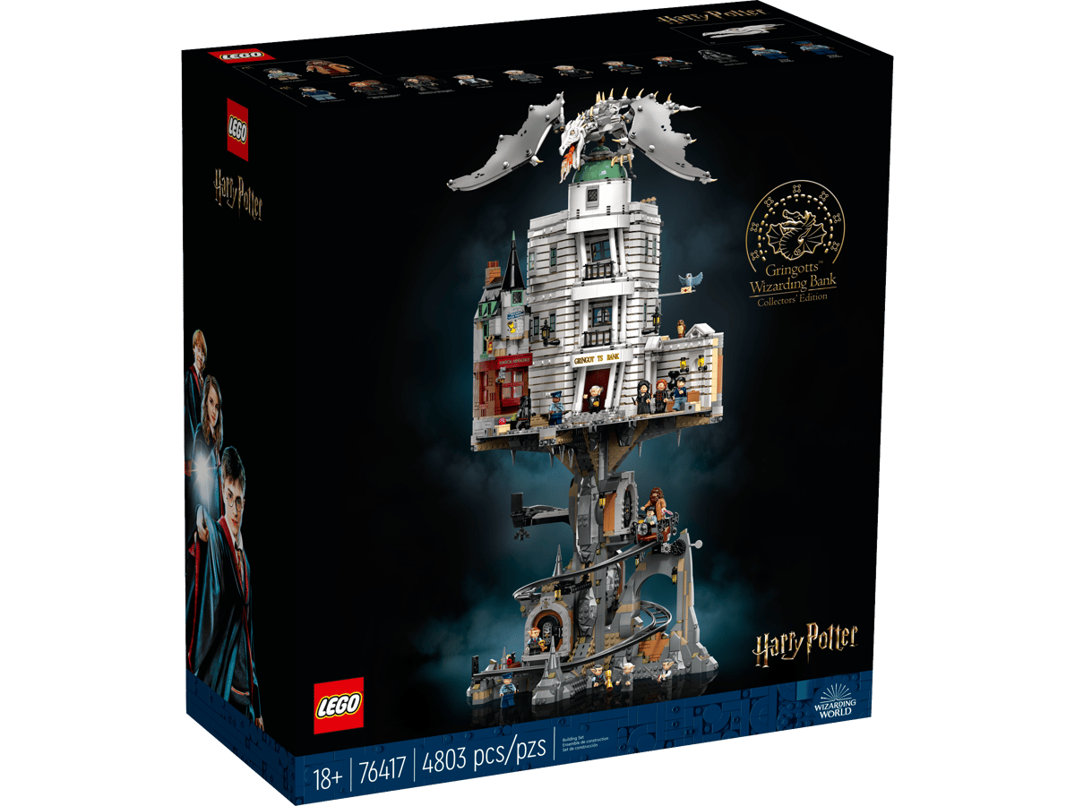 LEGO Harry Potter  
Gringotts Bank Wizarding Collectors Edition  
GRINDOT 15 BANK  
LEGO - 1 - = consprement - - commention 76417 | 4803 pcs/pzs 18+  
Harry Potter WIZARDING WORLD