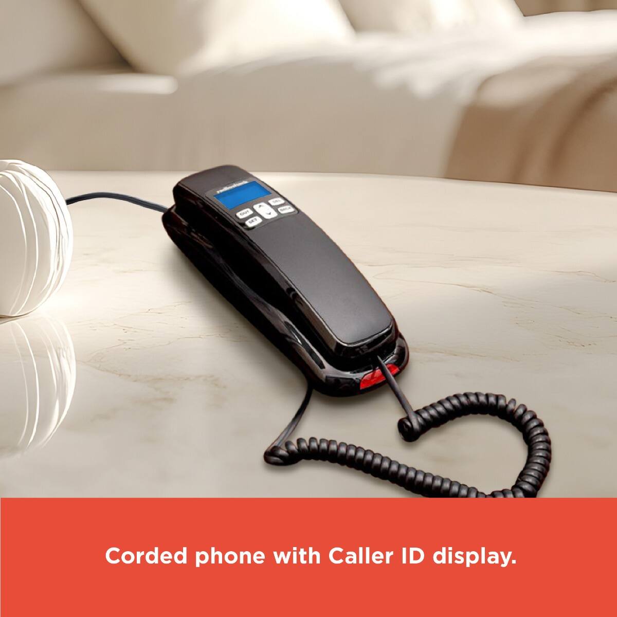 Corded phone with Caller ID display.