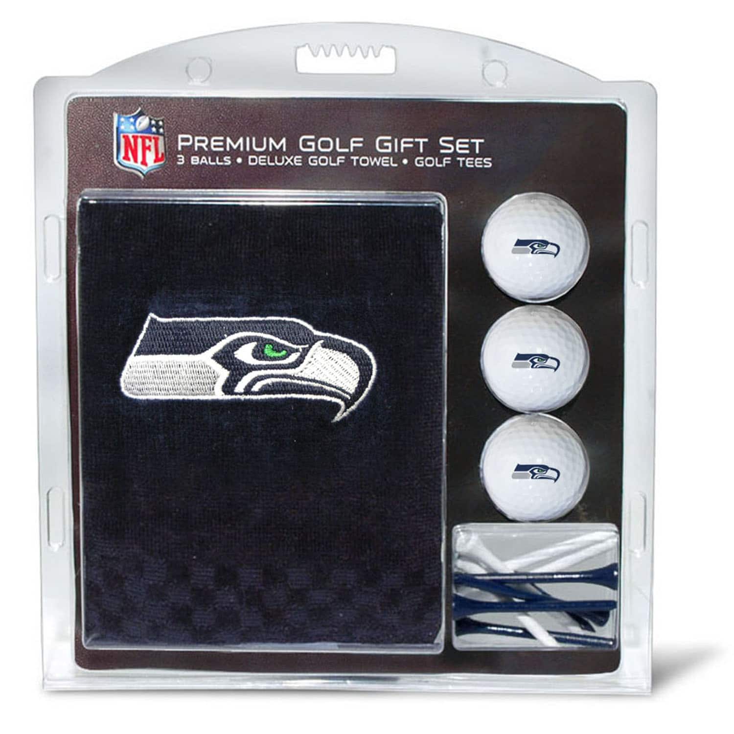 NFL PREMIUM GOLF GIFT SET  
3 BALLS • DELUXE GOLF TOWEL • GOLF TEES