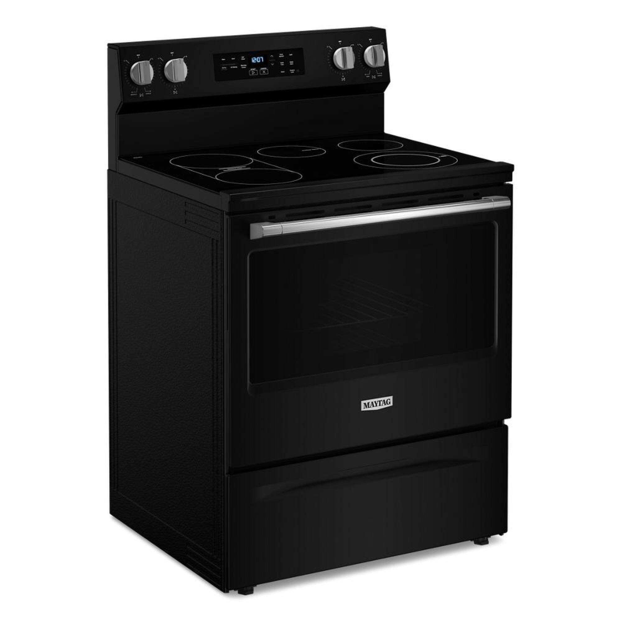 Left. Maytag - 30-Inch Wide Electric Range With No Preheat Air Fry and Air Baking - 5.3 cu. ft. - Black.