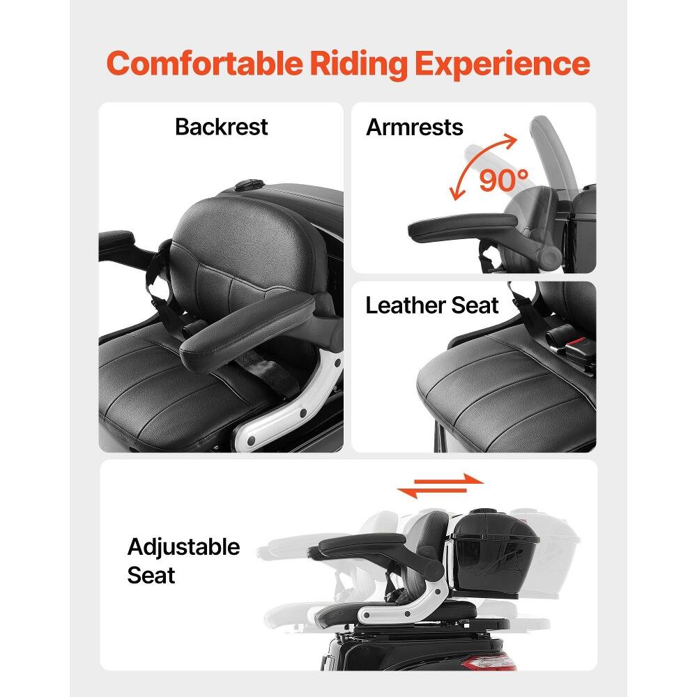 Comfortable Riding Experience

- Backrest
- Armrests
- Leather Seat
- Adjustable Seat