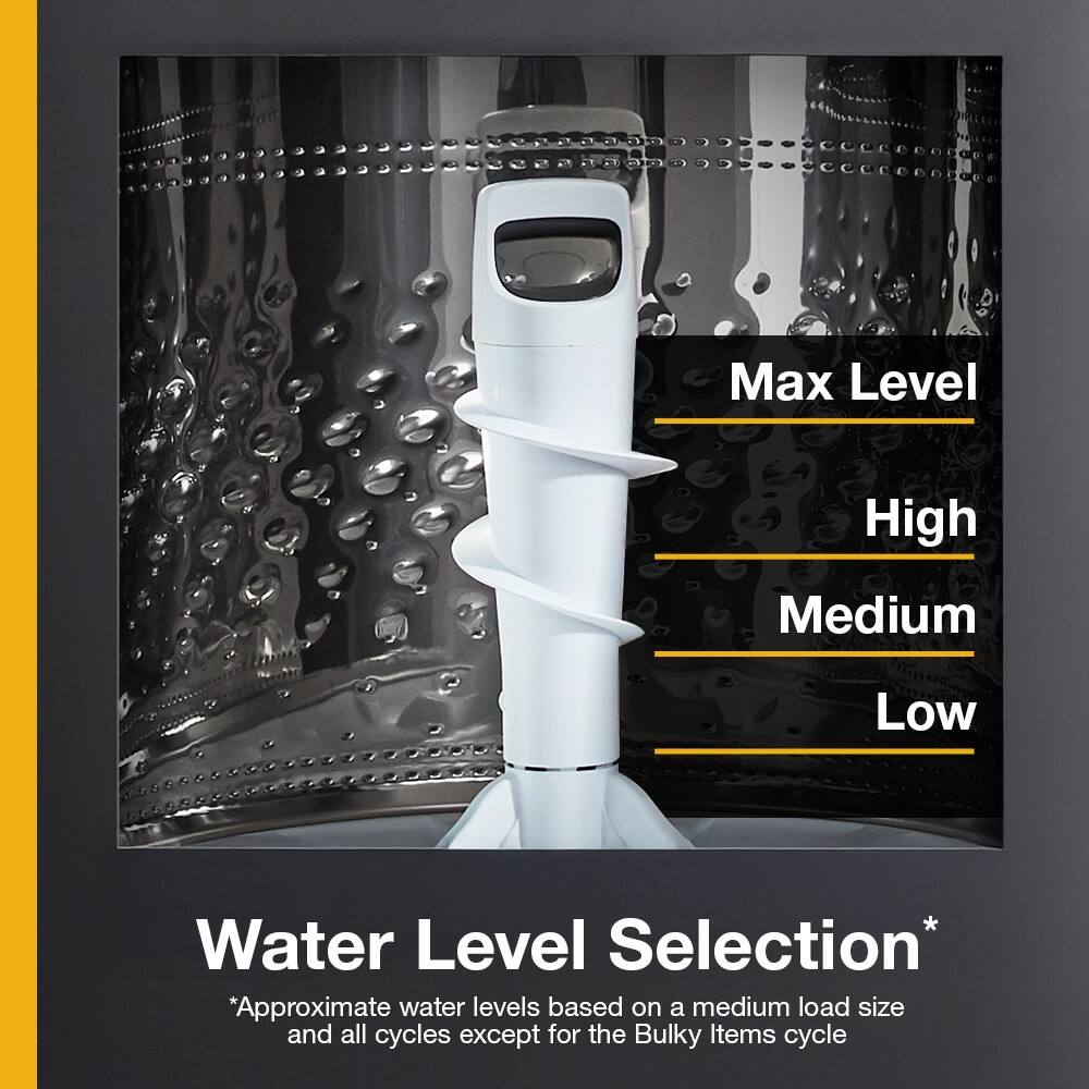 Max Level  
High  
Medium  
Low  

Water Level Selection*  
*Approximate water levels based on a medium load size and all cycles except for the Bulky Items cycle