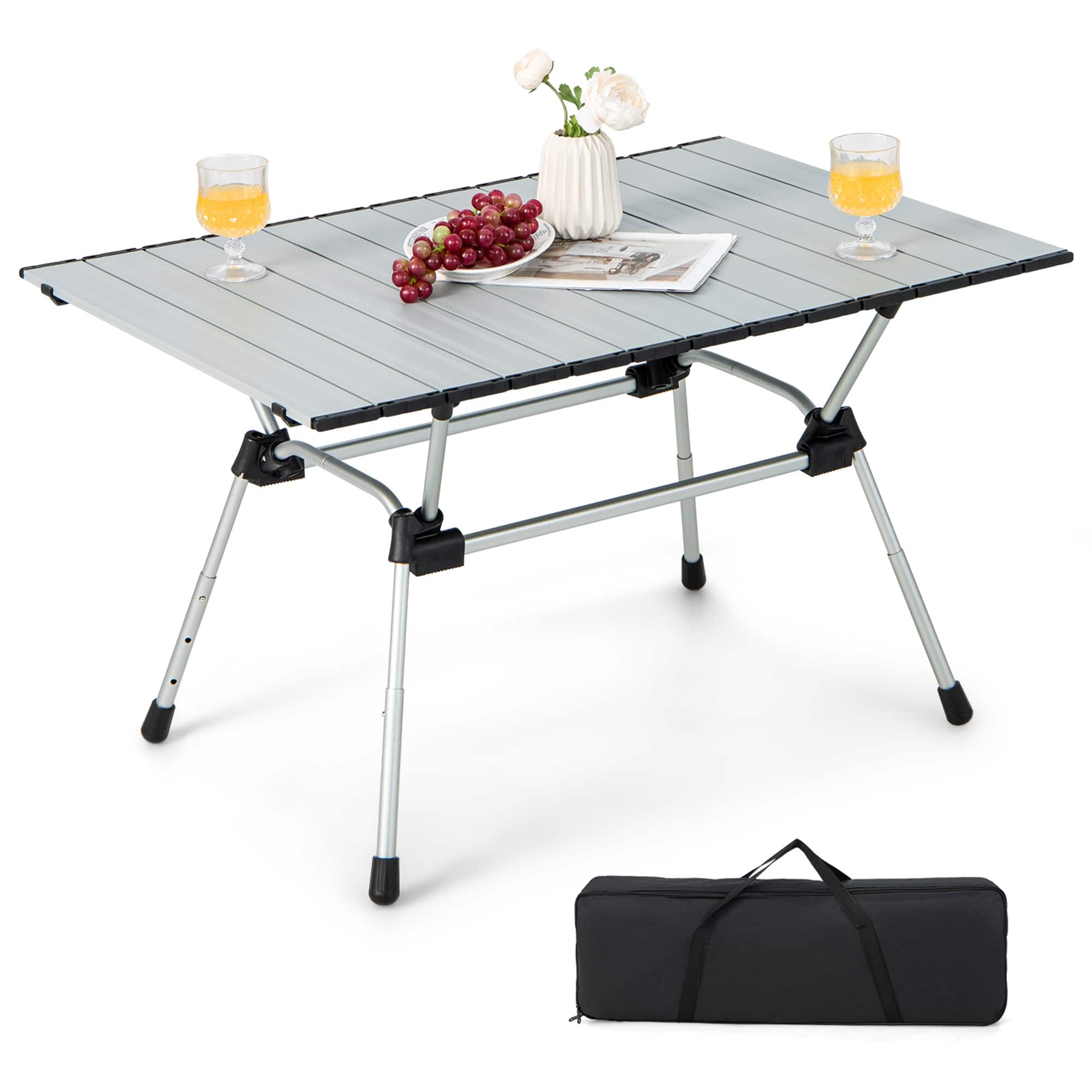 Alt View 17. Costway - Heavy-Duty Aluminum Camping Table, Folding Outdoor Picnic Table with Carrying Bag Silver - Silver.
