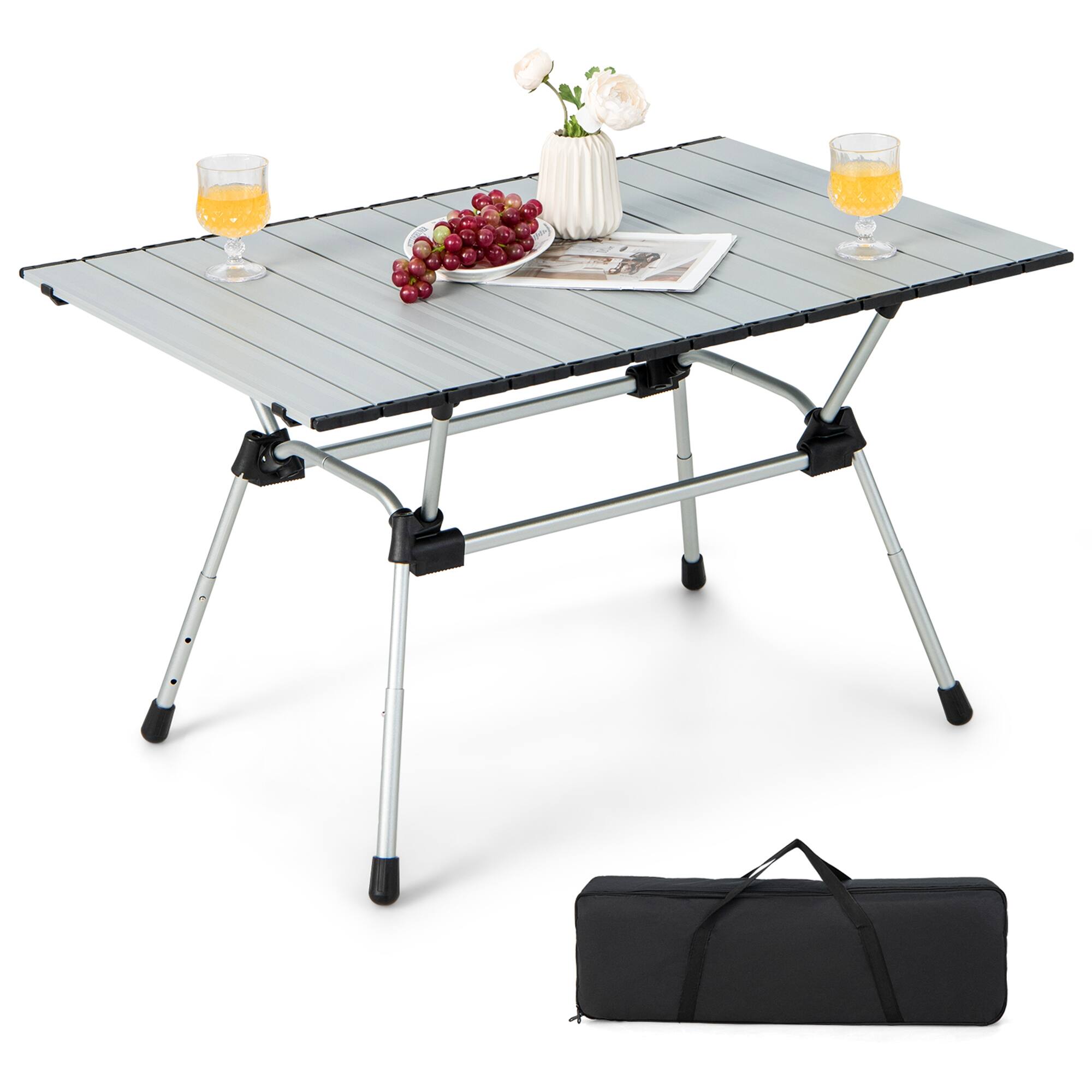 Alt View 17. Costway - Heavy-Duty Aluminum Camping Table, Folding Outdoor Picnic Table with Carrying Bag Silver - Silver.