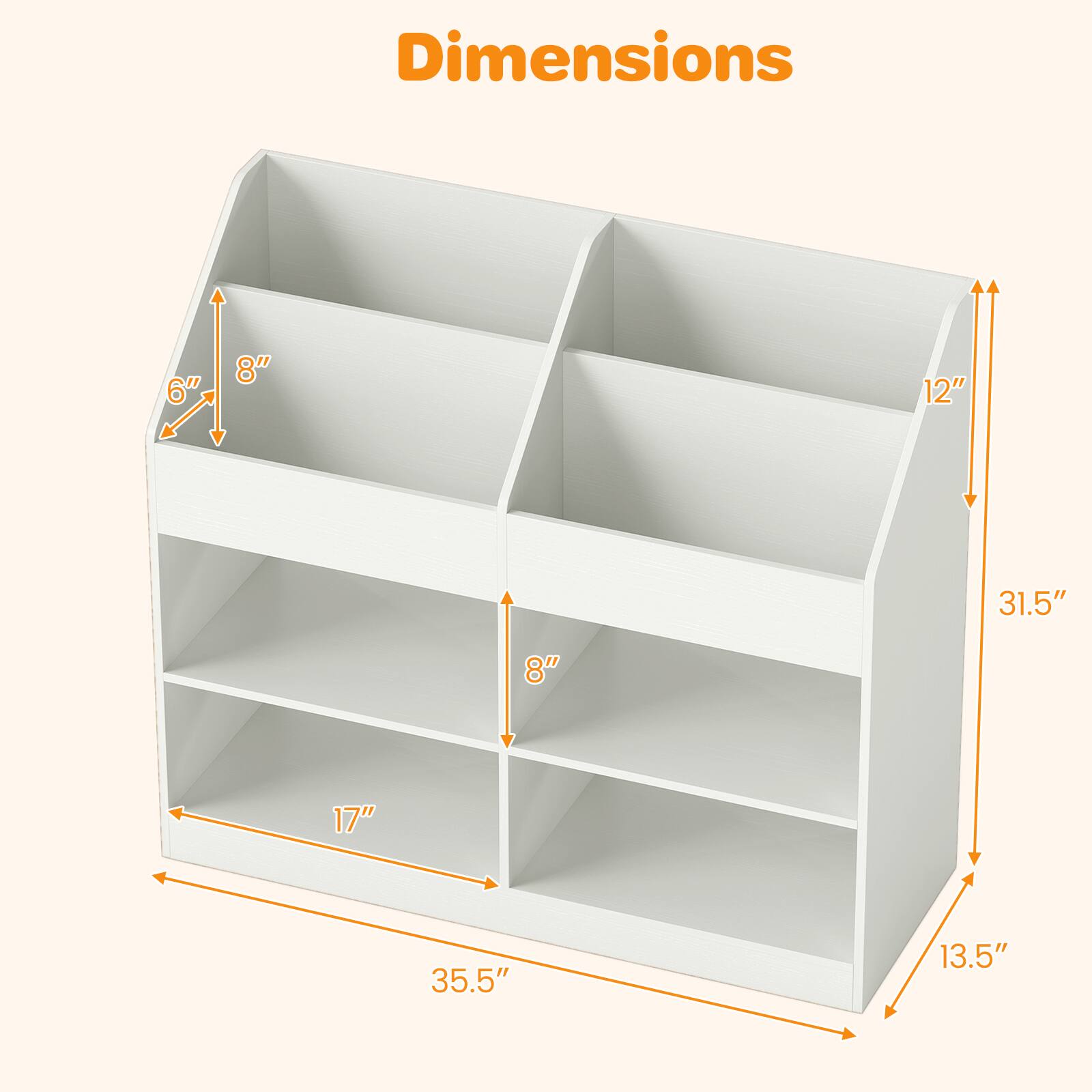 Dimensions: 6" x 8" x 12" x 31.5" x 8" x 17" x 35.5" x 13.5"