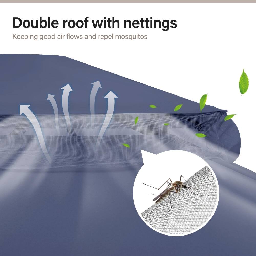 Double roof with nettings  
Keeping good air flows and repel mosquitos