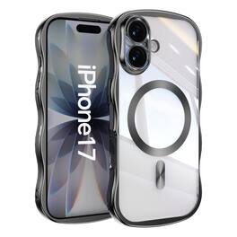 UUCOVER - For Apple iPhone 17 Magnetic Case Compatible with MagSafe, Shockproof Electroplated Wave Bumper Clear Slim Phone Cover - Black