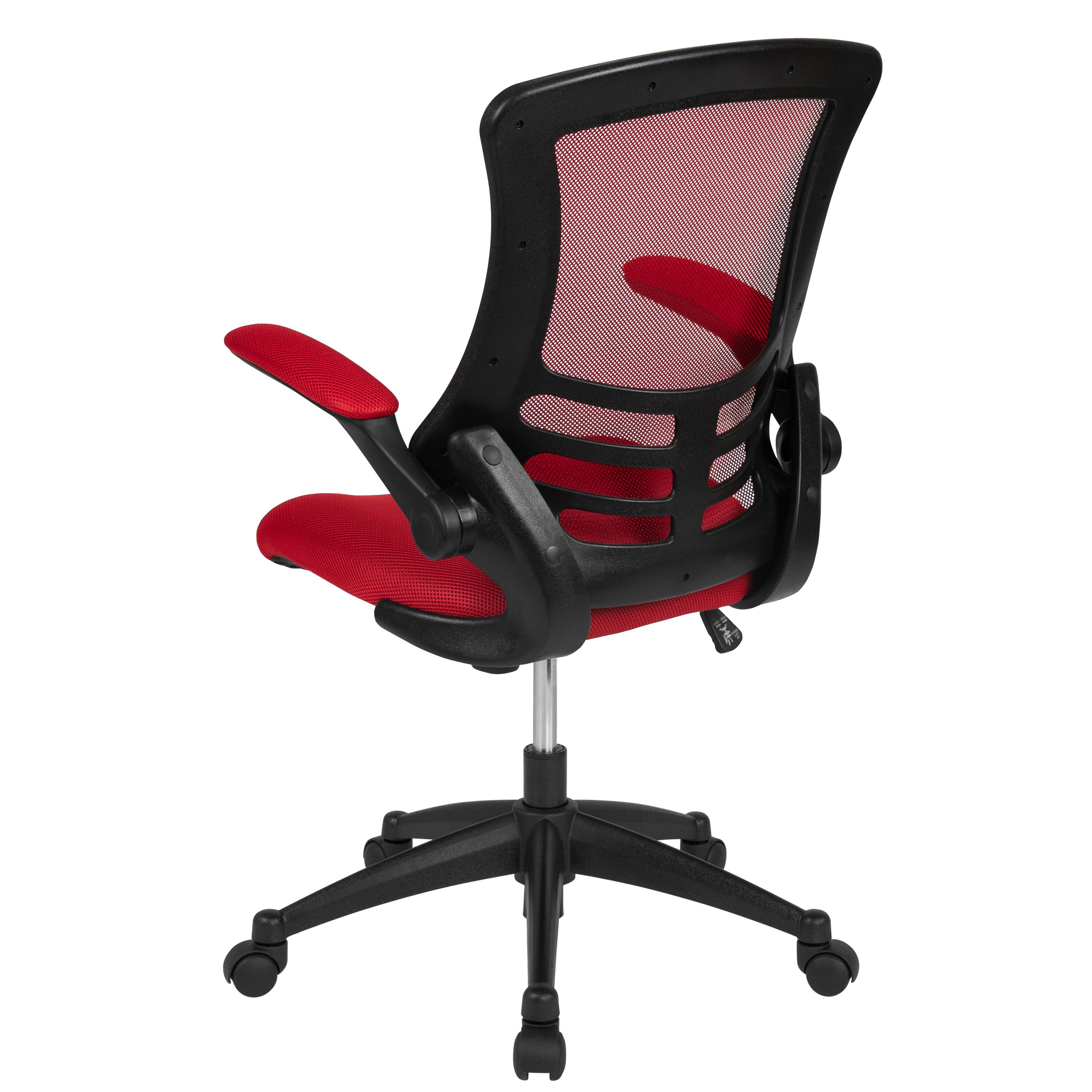 Alt View 5. Emma + Oliver - Mid-Back Mesh Swivel Ergonomic Task Office Chair with Flip-Up Arms - Red Mesh/Black Frame.