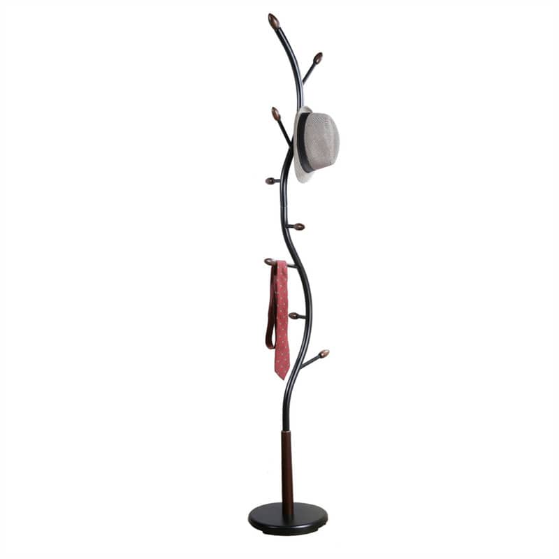 ALEXOUN - Metal and Walnut Standing Coat Rack - 9 Hooks, Metal Construction with Wooden Accents, Modern Finish - Black