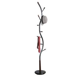 ALEXOUN - Metal and Walnut Standing Coat Rack - 9 Hooks, Metal Construction with Wooden Accents, Modern Finish - Black