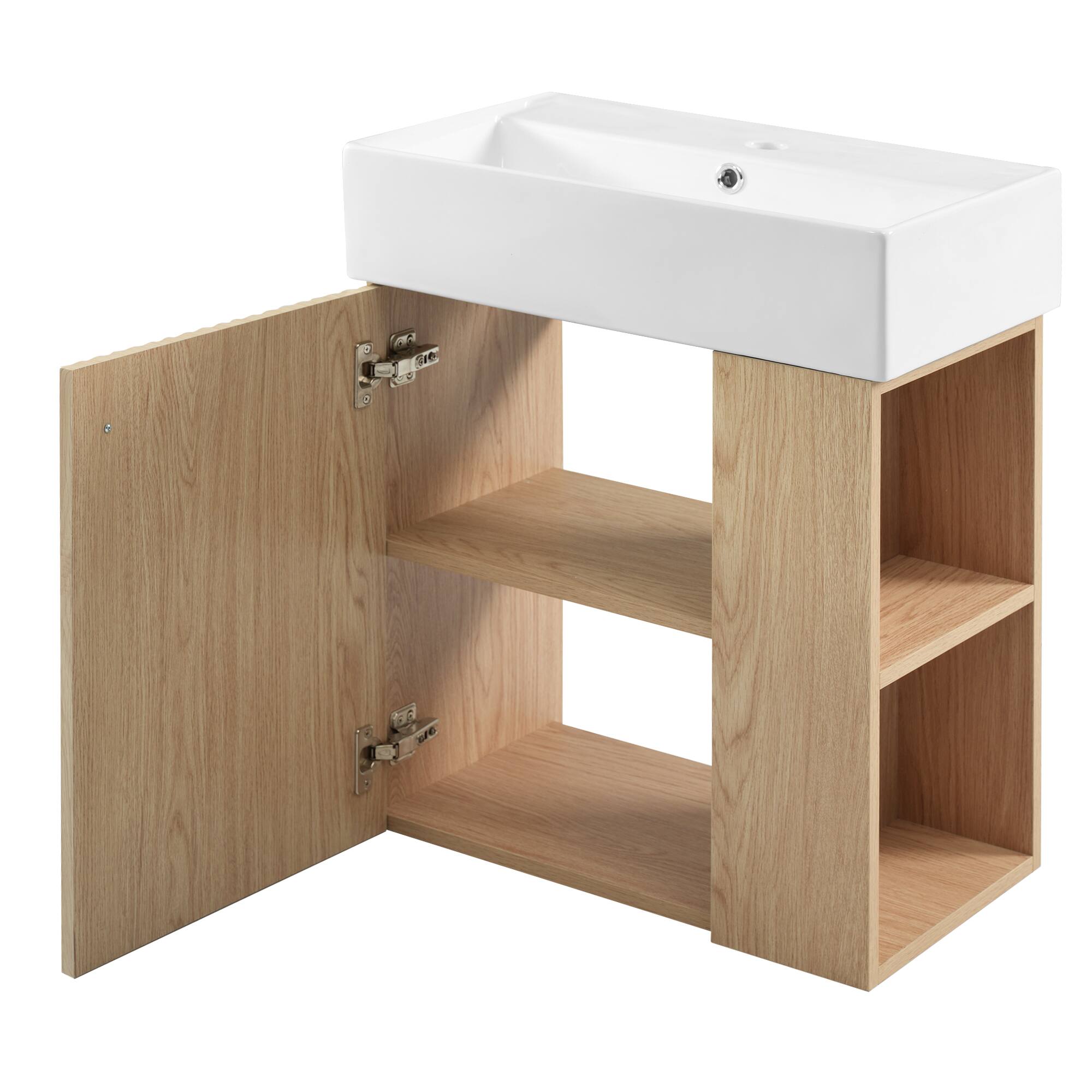 Alt View 9. Glintex - 21.6" Modern Floating Bathroom Vanity with Ceramic Basin - Perfect for Small Bathrooms, Right side storage - Wood.