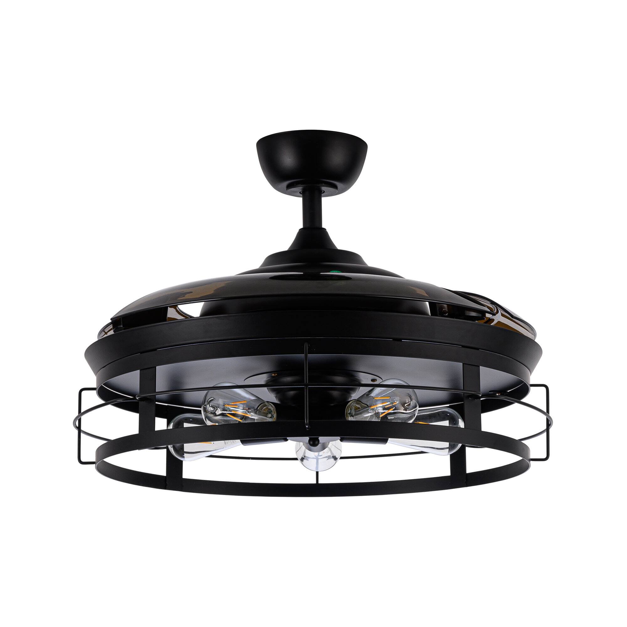 Alt View 10. Parrot Uncle - 52" Industrial Retractable 3-Blade Ceiling Fan Chandelier with Remote - Black.