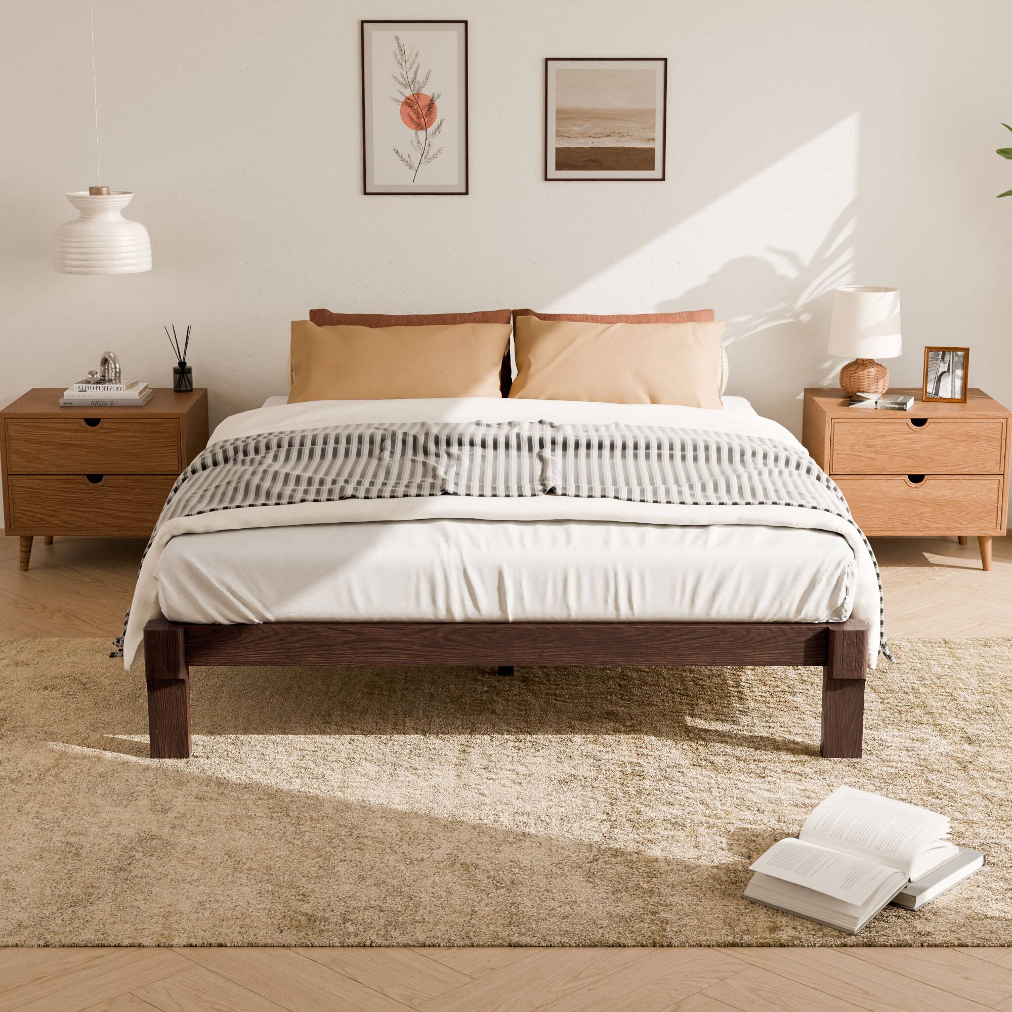 Left. FlexiSpot - Kana Japanese Joinery Solid Wood Platform Bed Frame - Dark Walnut.