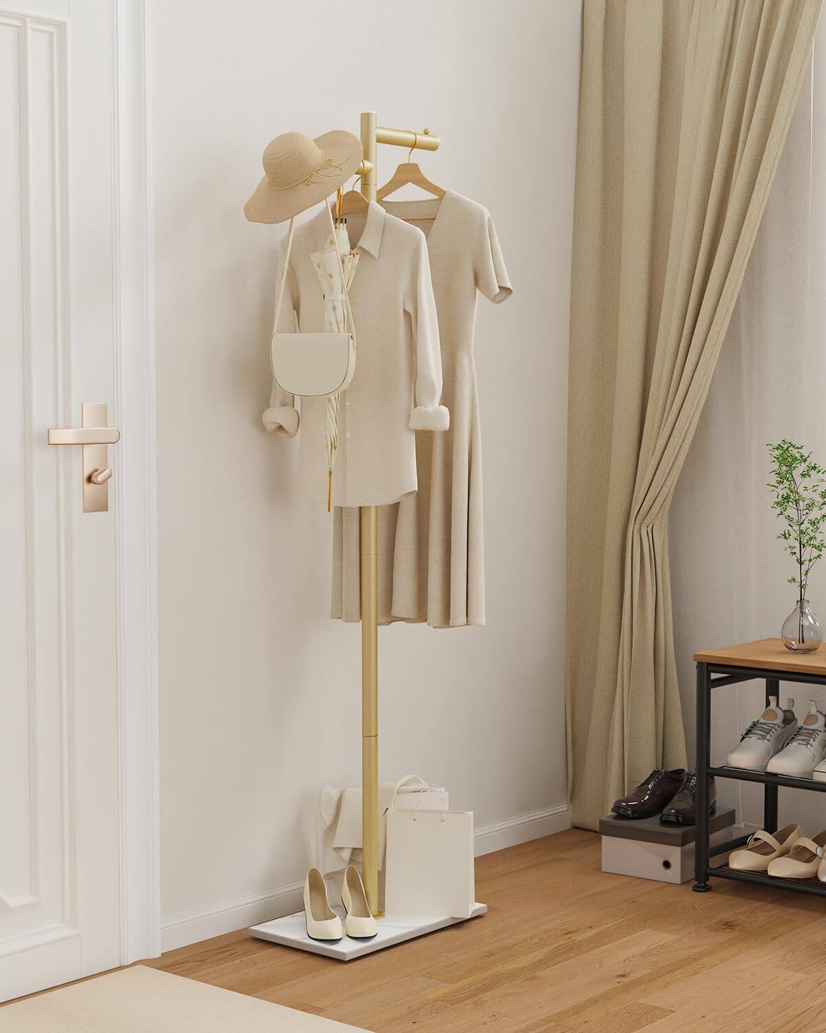Alt View 5. Hirose Alice - Free-standing Metal Coat Racks Modern Garment Rack Z-shaped Coat Tree with Natural Rock Base for Bedroom Of... - White 15.4*10.2*68.9in.