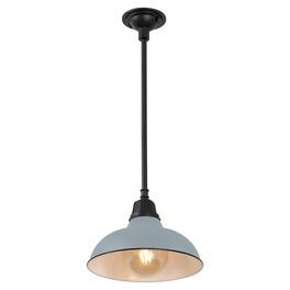 Jonathan Y - Jasper 12.25" 1-Light Farmhouse Industrial Indoor/Outdoor Iron LED Pendant - Matte Silver Blue