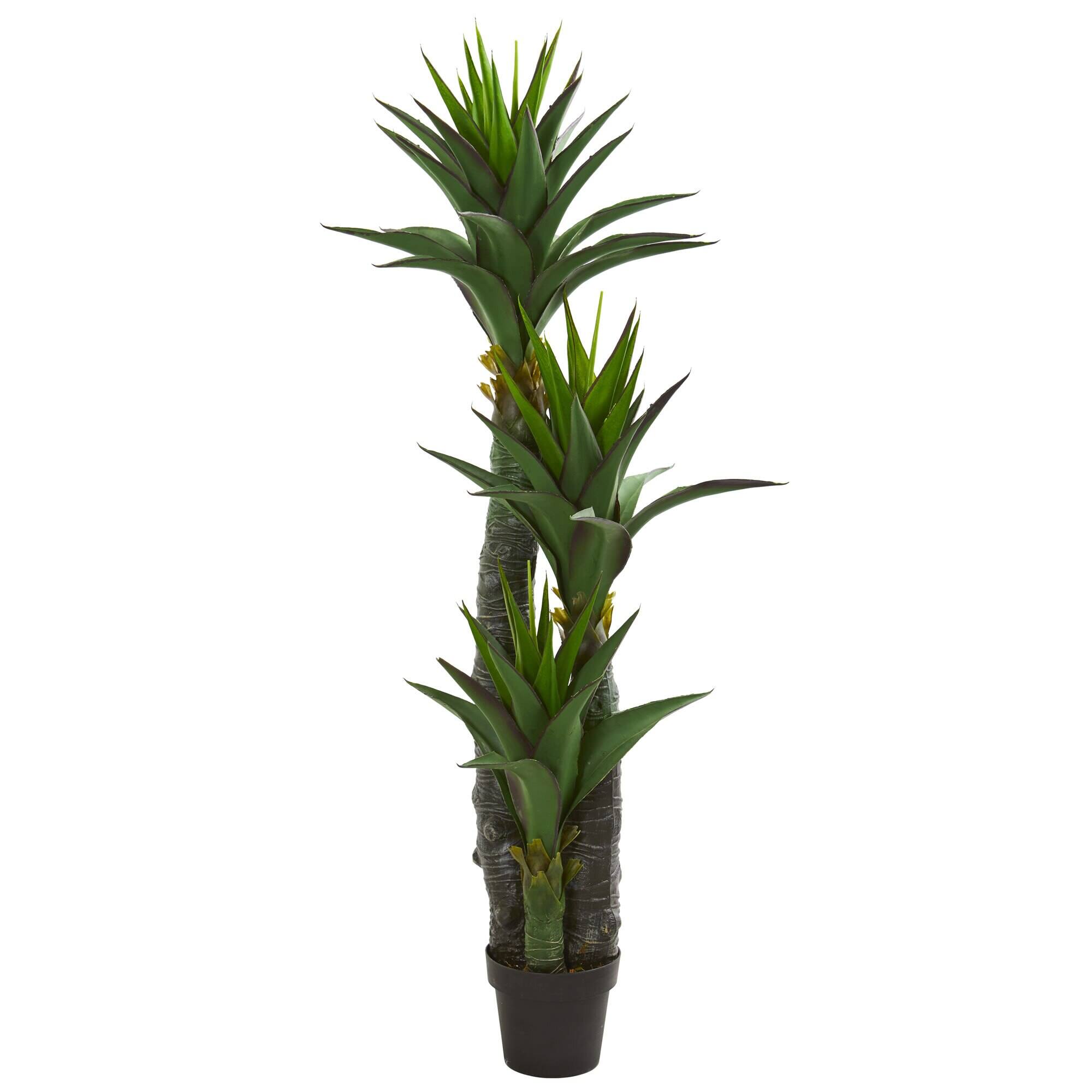 Front. BreeBe - 5' Decorative Yucca Artificial Tree in Black Planter - Green.