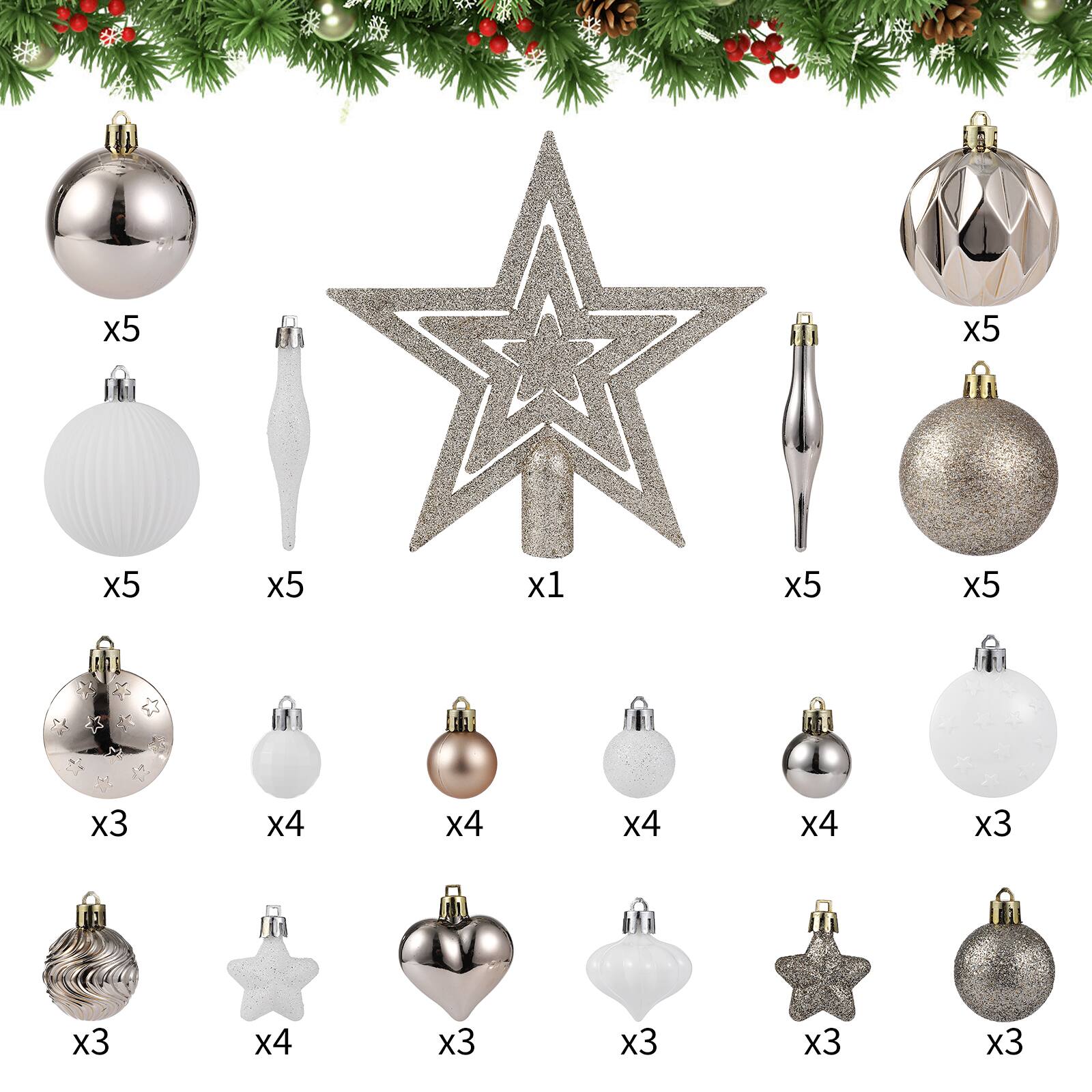 Left. Acekool - 72Pcs Christmas Balls Ornaments Xmas Hanging Balls Christmas Tree Decorations for New Year Home Decor Champagne White - Champagne White.