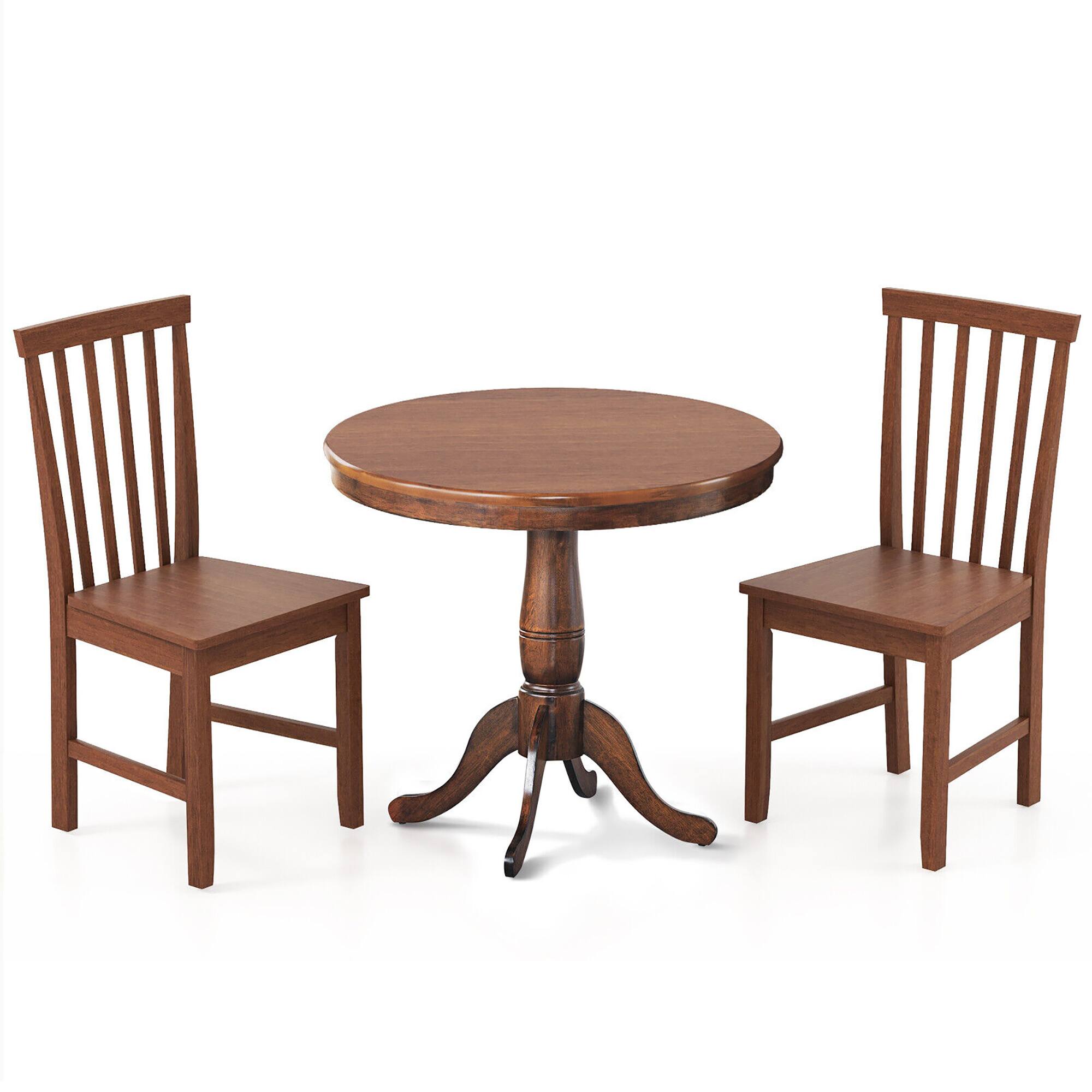 Alt View 8. Gymax - Gymax 3-Piece Dining Kitchen Table Dining Set Mid-Century Round WoodenTable & 2 Chairs - Walnut.