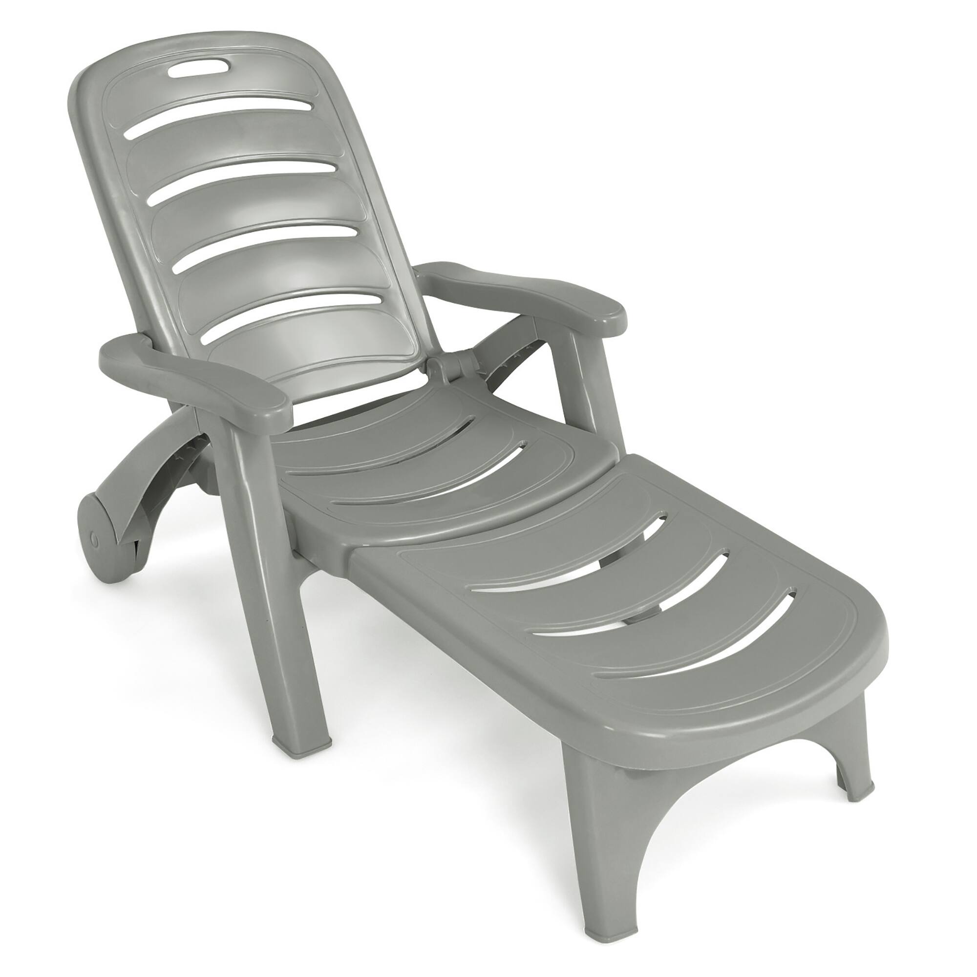 Front. Costway - Costway Folding Chaise Lounge Chair 5-Position Adjustable Recliner - Grey.