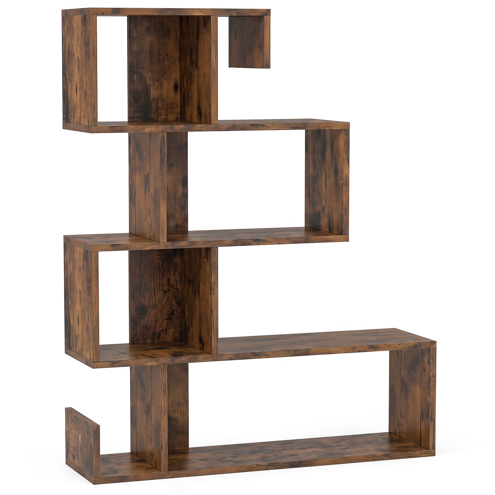 Alt View 9. Costway - Costway 1 PCS S-shaped Bookshelf, 5-Tier Modern Geometric Bookcase with Anti-tipping Kits - Brown.