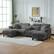 Left. Electra Tech Xpress - Sectional Couches for Living Room with 2 Cup Holders,Corduroy Modular Sectional Sofa with Movable and Storable Ottoman - DARY GRAY.