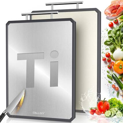 Front. PARKER SLATER - Titanium Cutting Board, 16.3" x 11", Double-Sided, Dishwasher Safe.