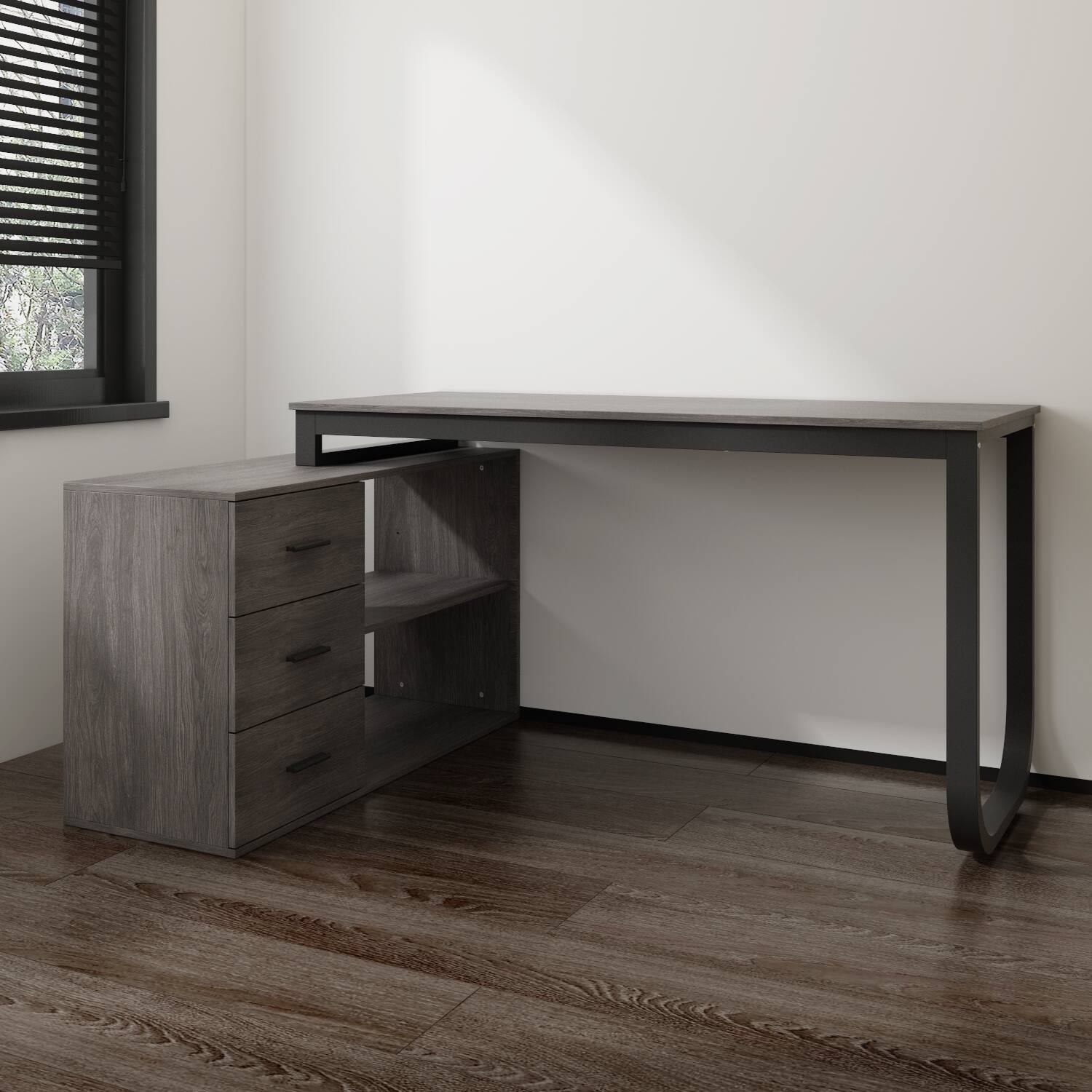 Angle. Famapy - Famapy L - Shaped Computer Desk Space - Saving, Organized Storage & Modern Aesthetic for Any Room - Black.