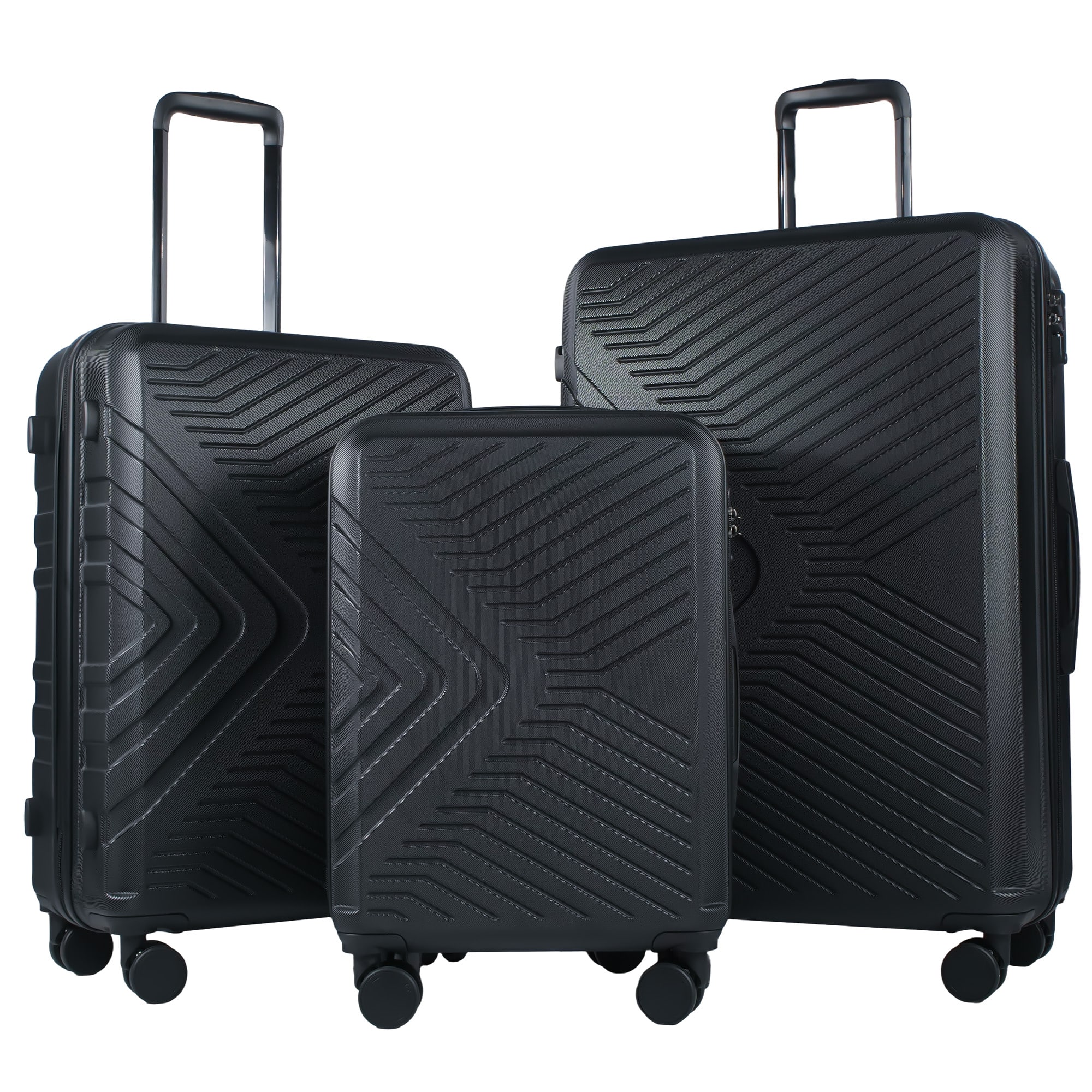 Travelhouse - 3 Piece Hardshell Luggage Set Hardside Lightweight Suitcase with TSA Lock Spinner Wheels - Black