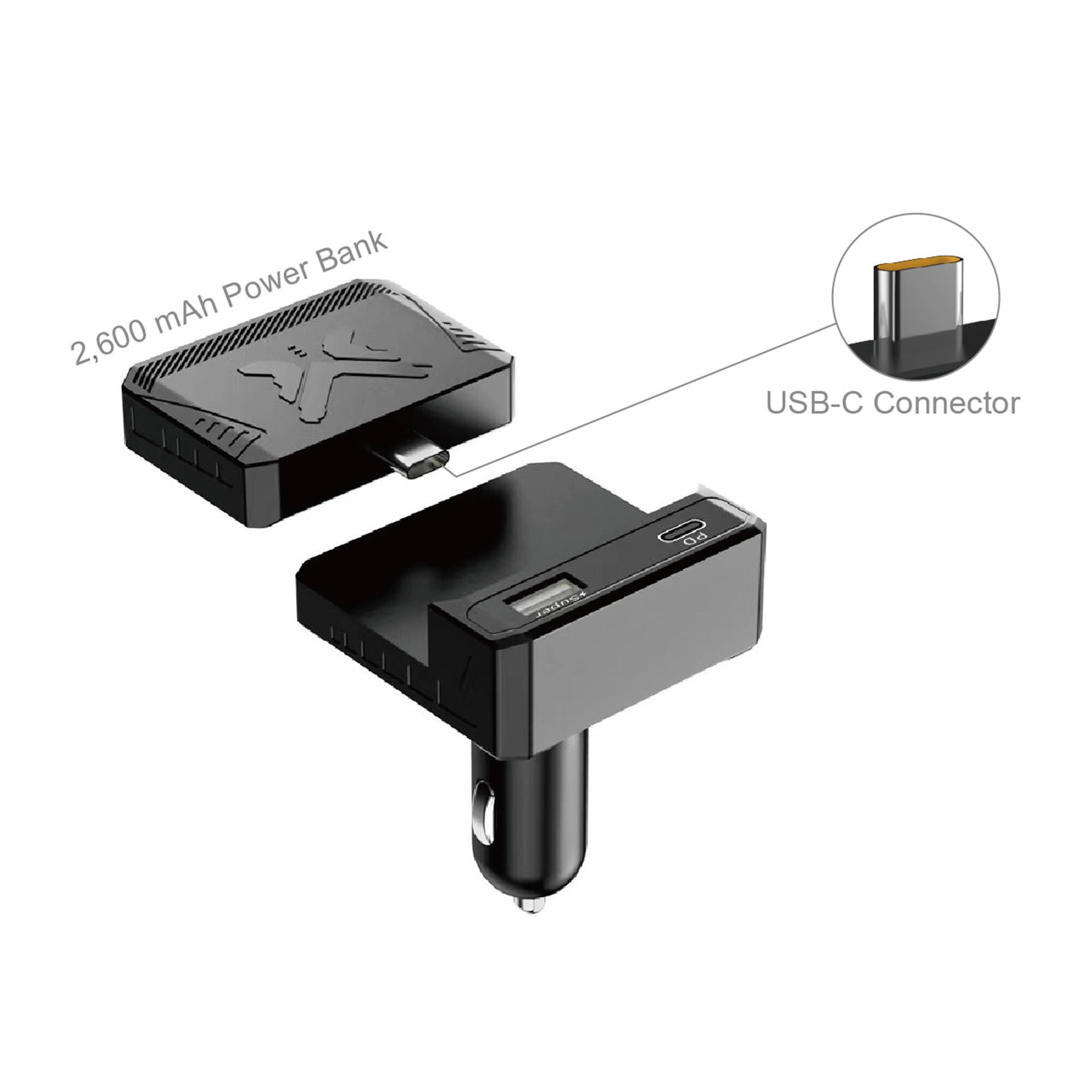Power Bank: 2,600 mAh  
USB-C Connector  
*Super PD