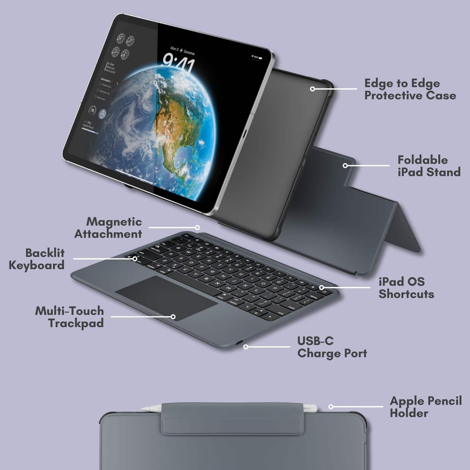 Macally iPad Air 11 Inch Case with Keyboard (M3,2025/M2,2024/2022