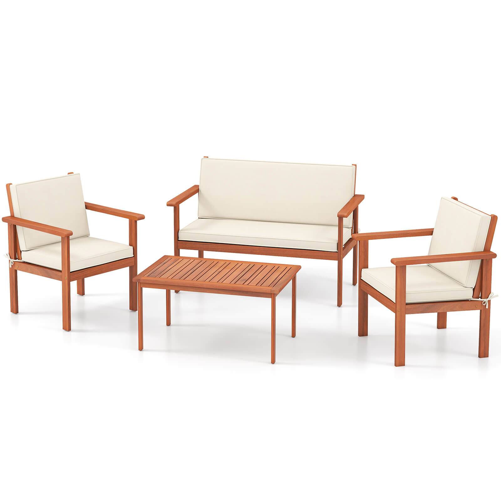 Alt View 9. Costway - Costway 4 PCS Acacia Wood Conversation Set with Seat & Back Cushions Loveseat Armchairs - Beige,Natural.