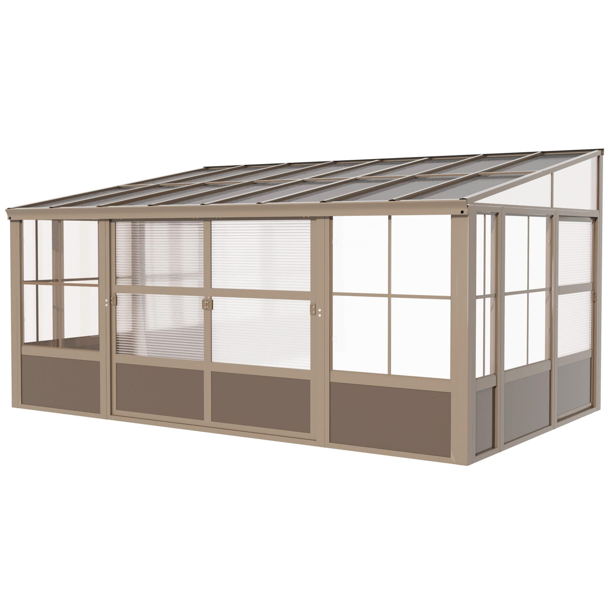 Alt View 4. U-HOMY - 10' x 16' Wall Mounted Sunroom with Sliding Door & Gutter, All-Season Aluminum Gazebo Solarium for Patio - Warm Brown.