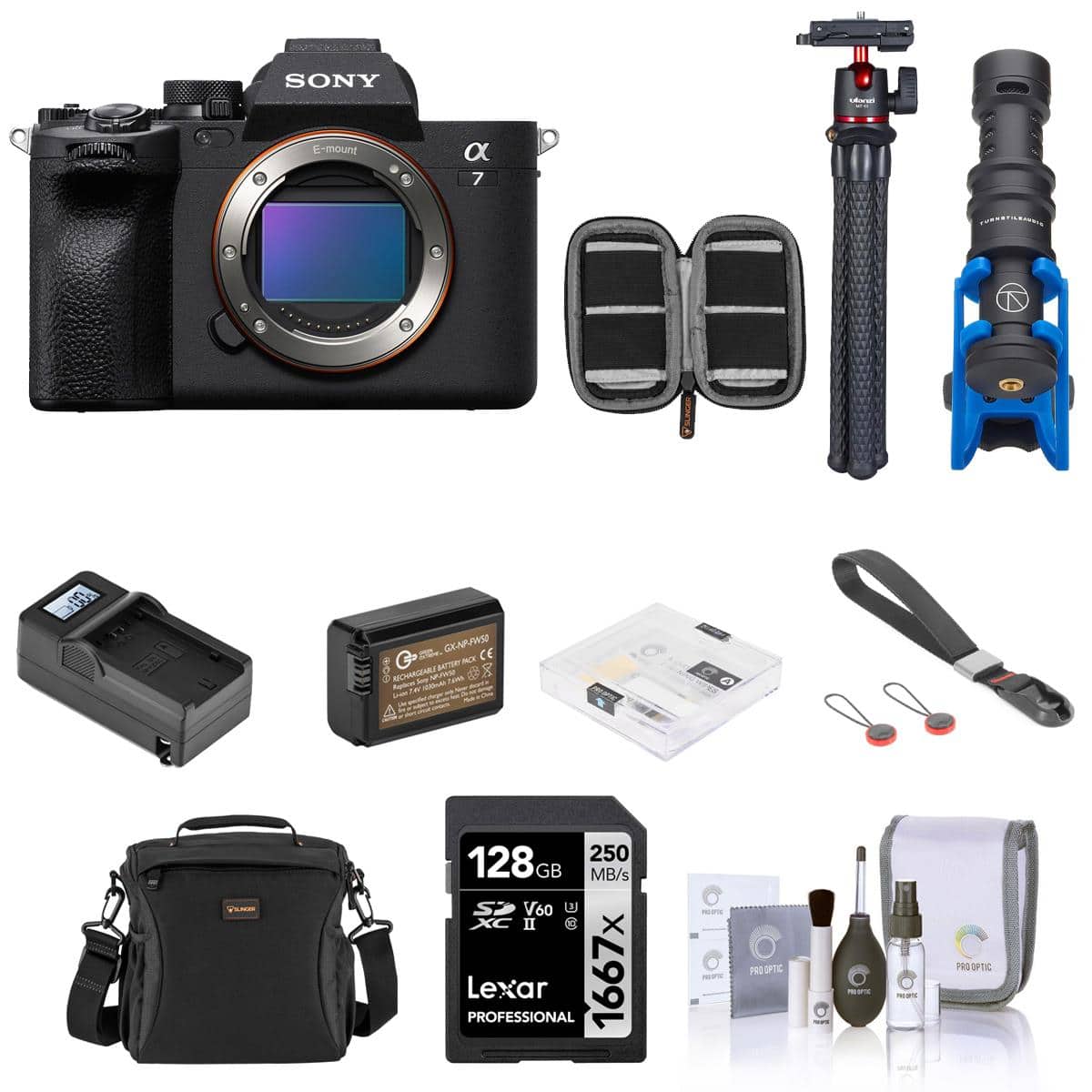 Bundle - Sony - Alpha a7 IV Full Frame Mirrorless Digital 4K Camera - with 128GB SD Card, Shoulder Bag, Extra Battery,