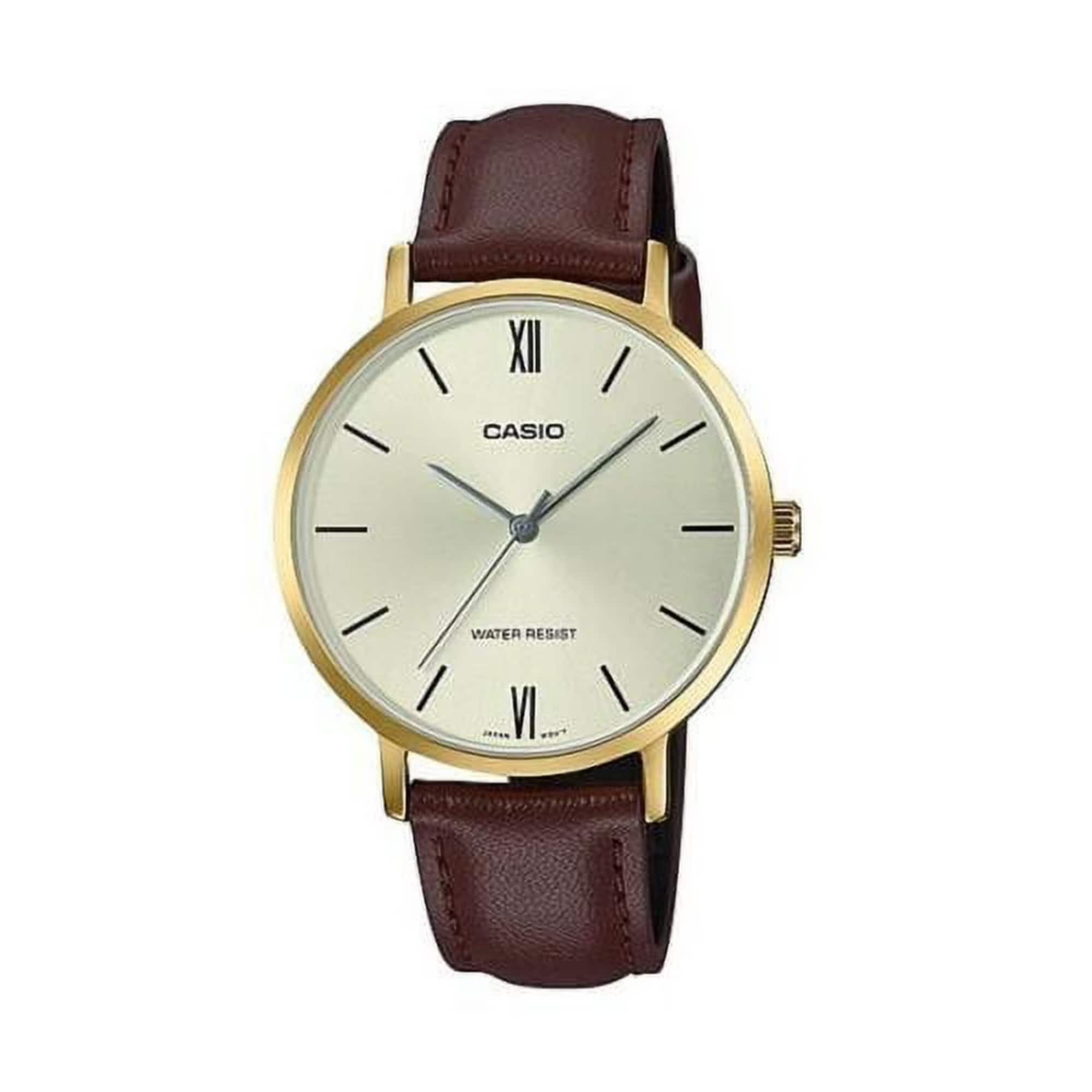 Casio - Women’s Leather Strap Analog Watch with Gold Case - LTP-VT01GL-9BUDF - Brown price history on PriceWatchPro