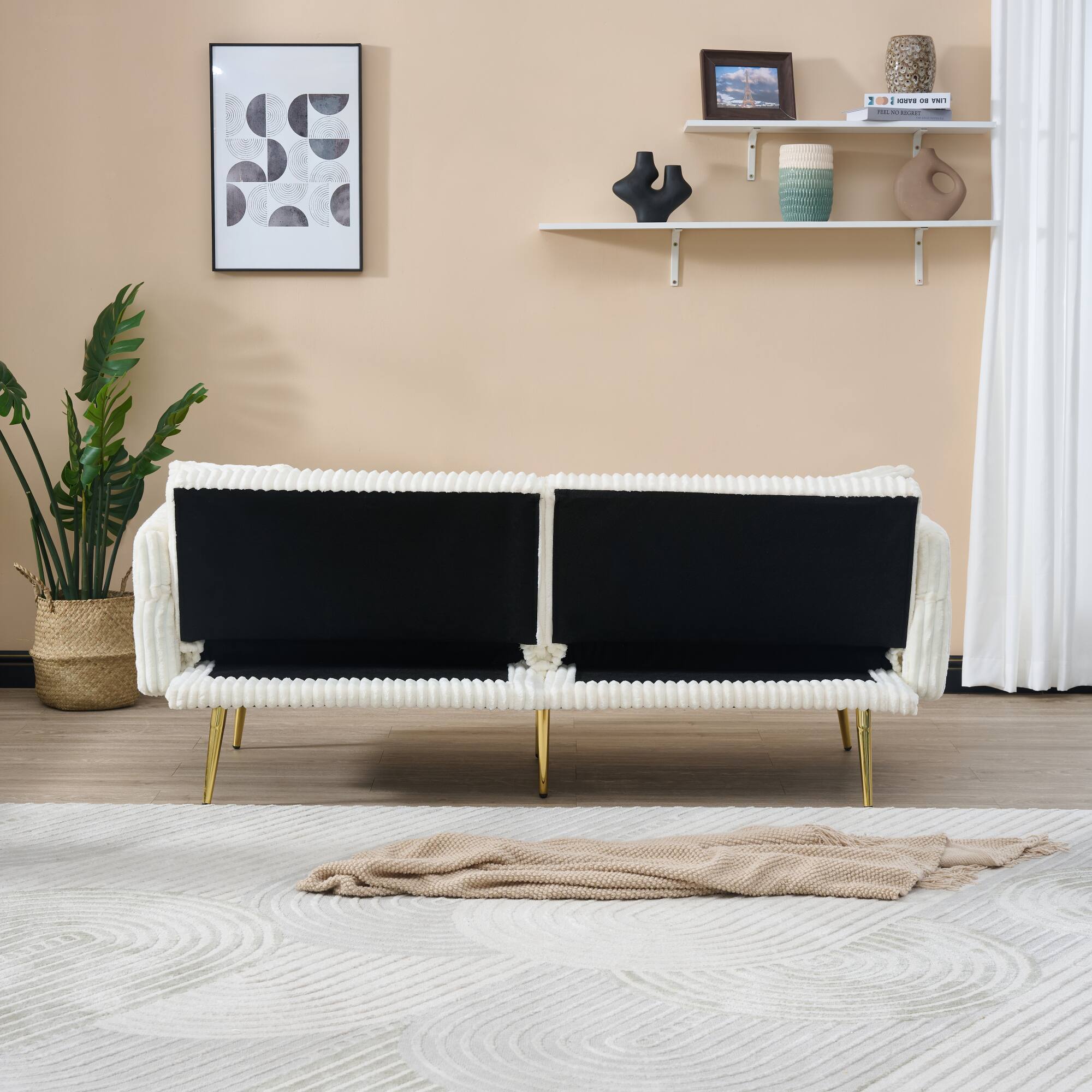 Alt View 1. GOODSILO - Foldable Corduroy Sofa Bed with Adjustable Armrests for Living Rooms and Compact Spaces - White.