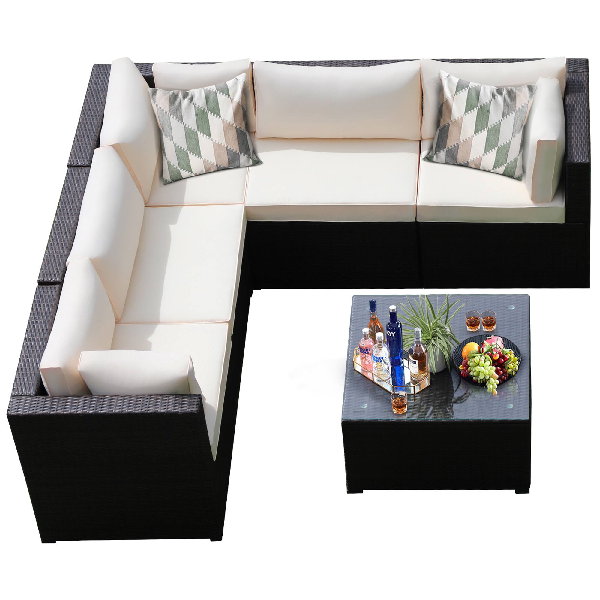 Alt View 3. Gymax - Gymax 6PCS Rattan Patio Sectional Sofa Conversation Set Outdoor w/ Beige Cushions - Beige.