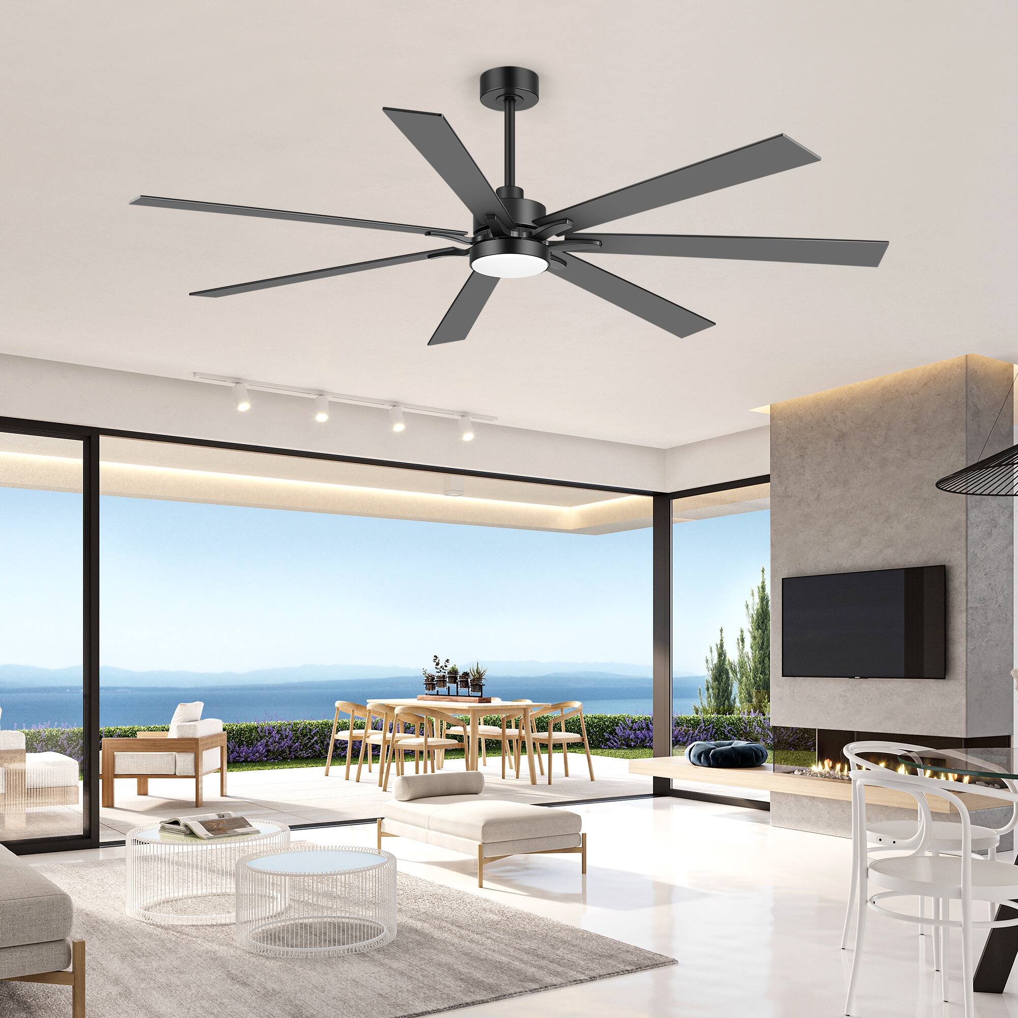Back. Breezary - 72-Inch Modern DC Ceiling Fan with LED Light, Remote, 3 Downrods, Reversible Blades, 6 Speeds & Timer - black.