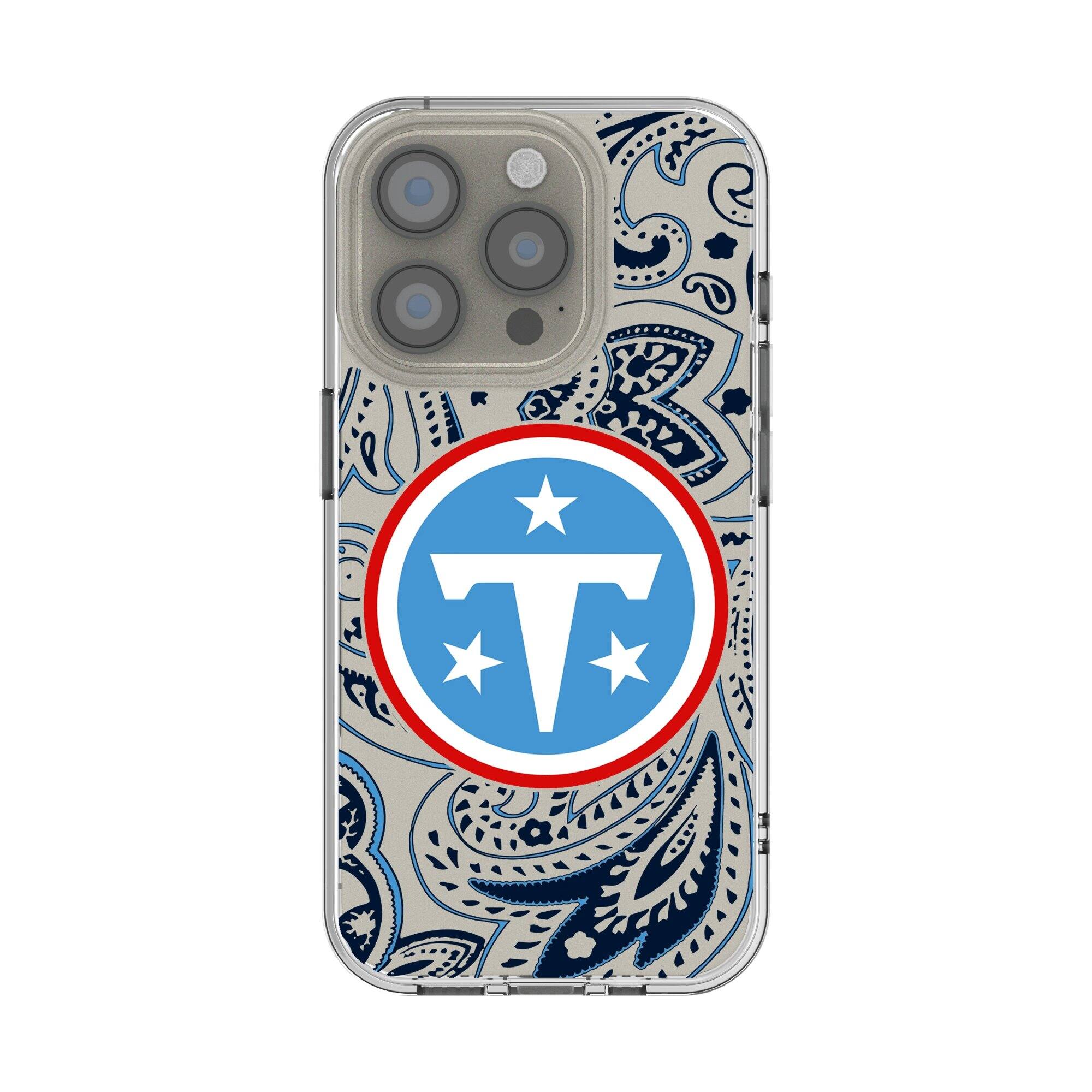 Front. Keyscaper - Tennessee Titans iPhone Clear Paisley Design Case - 16e - Multicolor.