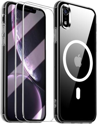 Front. Entronix - Entronix iPhone XR Bundle - Magnetic Clear Case with 2 Screen Protectors - Clear.