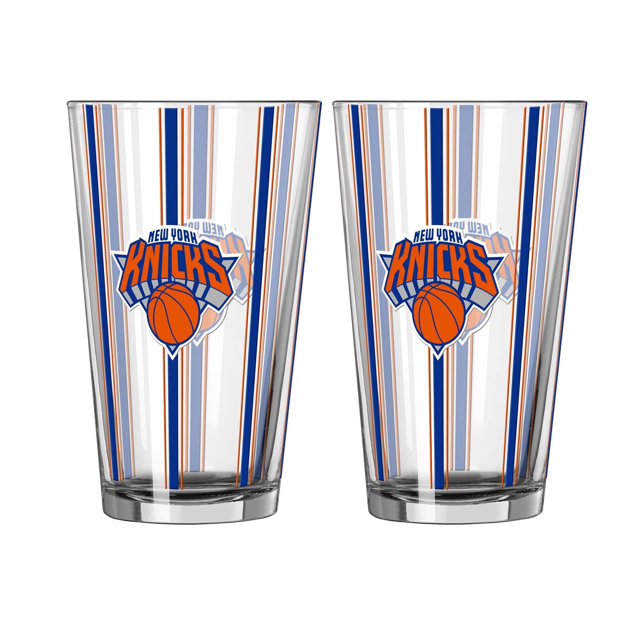 Logo Brands - New York Knicks Two-Piece 16oz. Striped Pint Glass Set - Multicolor