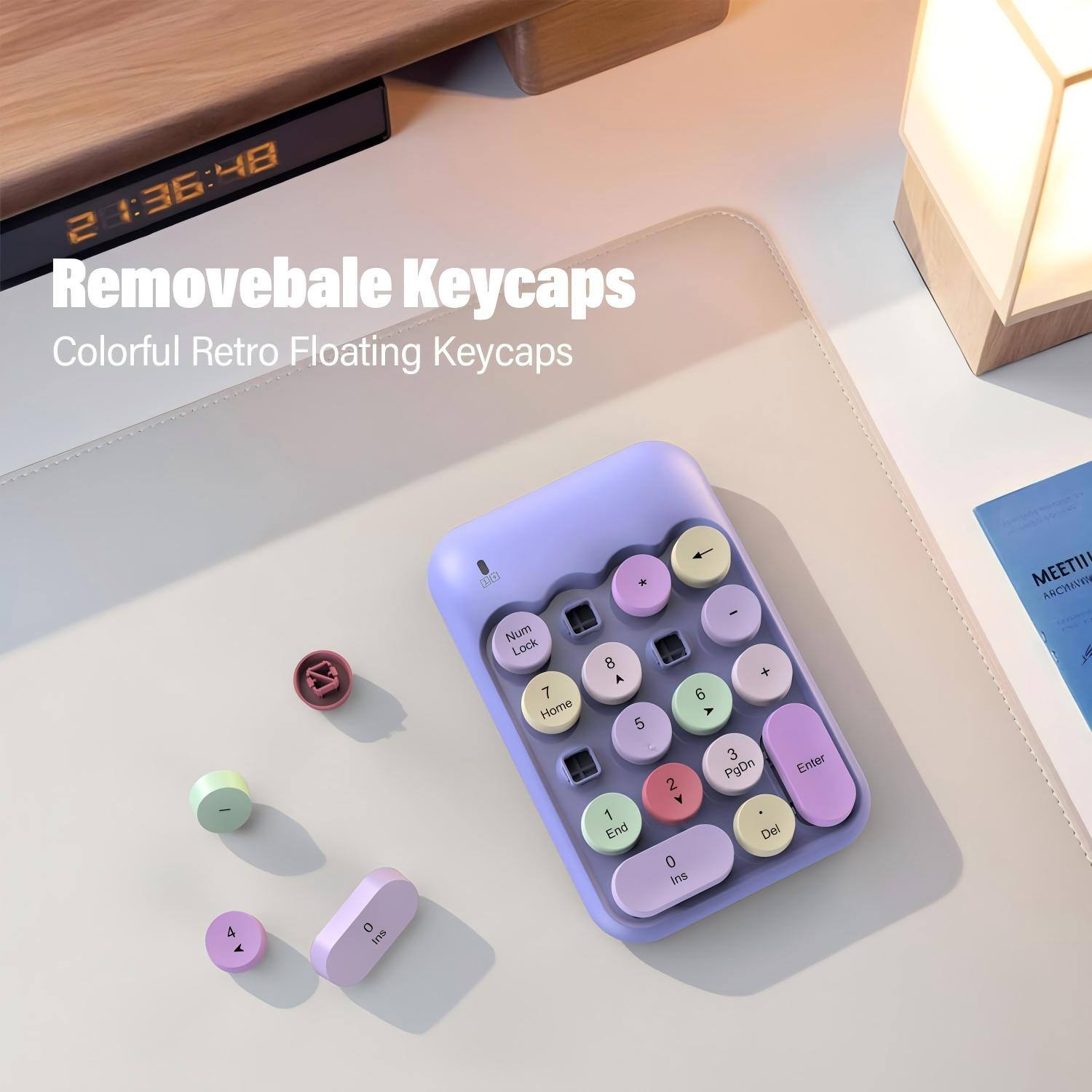 1:36:48 48 2 Removeable Keycaps Colorful Retro Floating Keycaps In Num Lock 7 Home * 8 A 5 1 End - - + 6 A 3 PgDn Enter 2 A Del 0 ani MEETII ARCHIVER TN 4 A 0 E