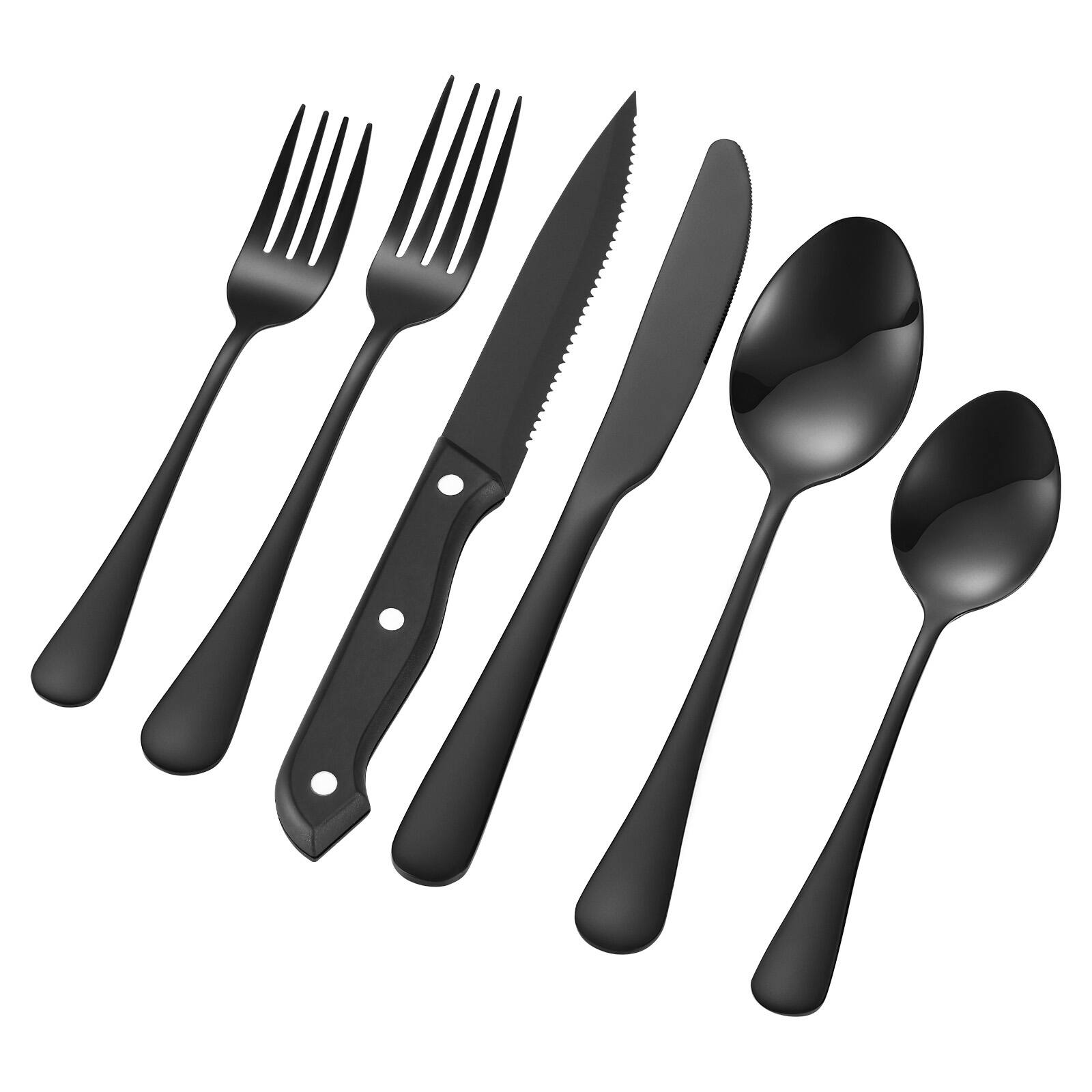 Alt View 5. VEVOR - 48-Piece Black Silverware Set with Steak Knives, Food-Grade Stainless Steel Flatware Utensils for 8 - Black.