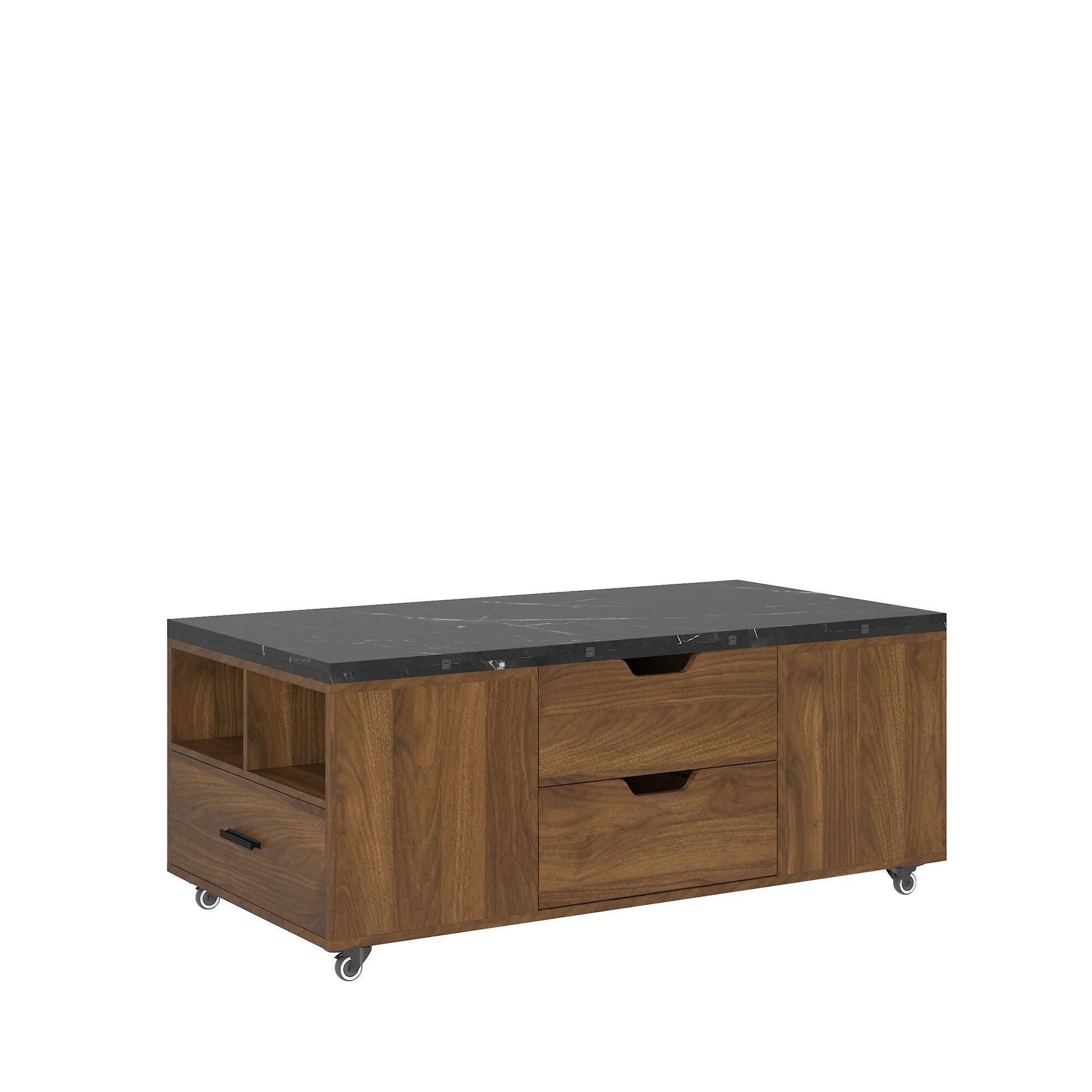 Alt View 8. Boyel Living - Modern Lift Up Coffee Table with Storage Stools - Black+Wood.