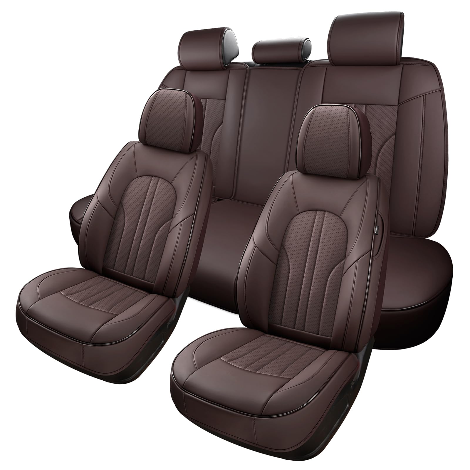 COTTAGE - Car Seat Cover Full Set Leather Waterproof Covers Cushion Nappa Protector Universal Fit Cars - Brown 3 Pieces Set