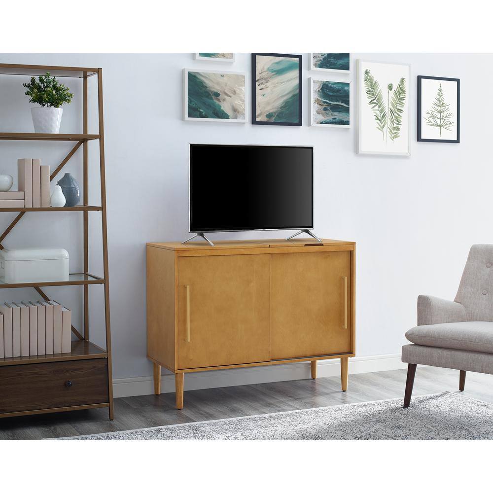 Back. Crosley Furniture - Everett Large Record Player Cabinet With Vinyl Storage - Acorn.
