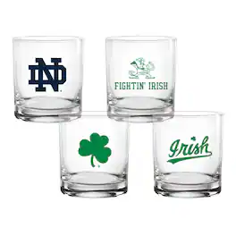 Indigo Falls - Notre Dame Fighting Irish 4-Pack Collector's 14oz. Rocks Glass Set - Multicolor
