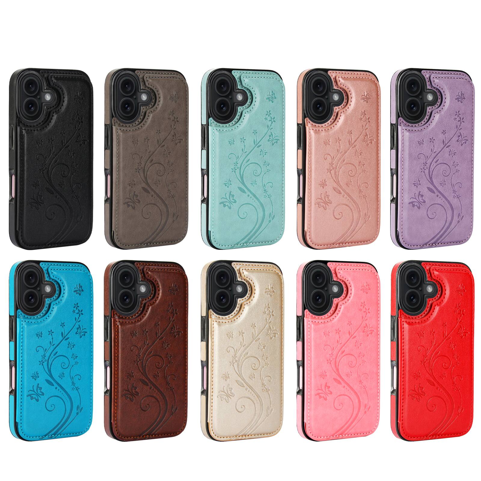 Alt View 5. Dteck - For Apple iPhone 17 Wallet Case Flower Embossed Pattern PU Leather Card Slots Flip Kickstand Shockproof Cover - Red.