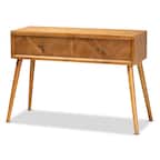 Front. Baxton Studio - Mae Mid-Century Modern Finished Wood 2-Drawer Console Table - Brown.
